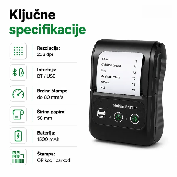 Prenosivi Bluetooth termalni štampač 58mm - slika 3
