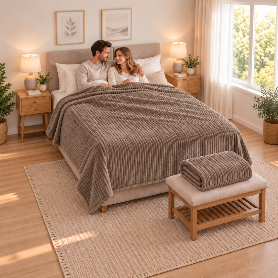 Rebrasta plišana ćebad 1+1 GRATIS – Braon